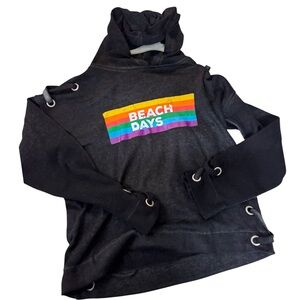 Vintage Havana Black Hoodie with Rainbow Beach Days Graphic
